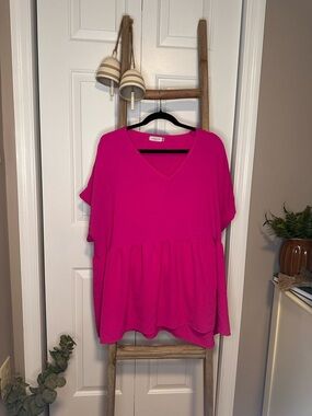 Chic Soul Hot Pink V-Neck Babydoll Tunic